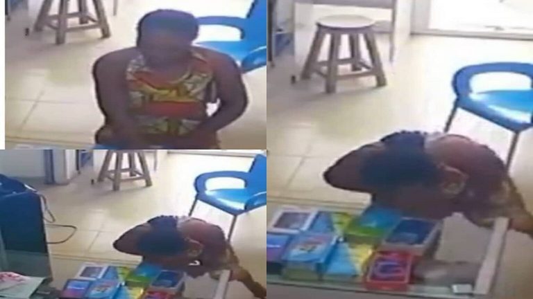 Video: Moment CCTV Captures An “Overly Friendly” Slay Queen With A Stolen Phone From A Shop