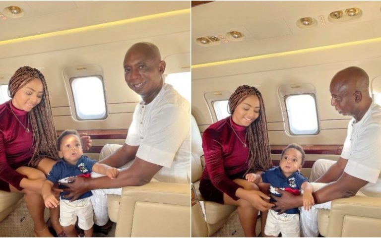 PHOTOS: Ned Nwoko, Regina Daniels, And Their Son Captured Having A Great Time On Their Private Jet