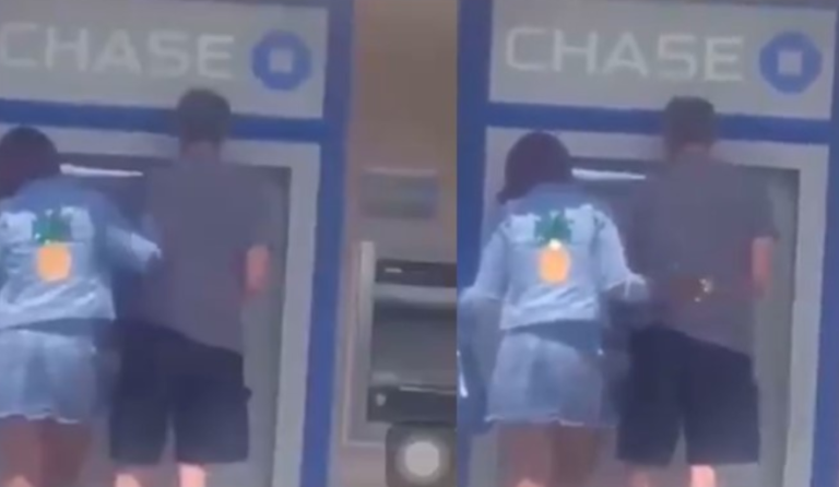 Moment Lady Was Filmed Smooching Her Boyfriend Simply Because He Was Withdrawing Money From His ATM For Her (Video)