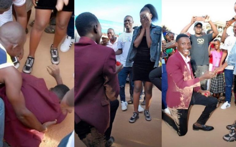 Young Man Rolls Himself On The Ground As He Proposes To His Beloved Girlfriend
