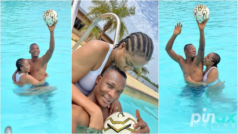 Massive Reactions As John Paintsil Is Captured Chopping Serious Love With His Wife In A Swimming Pool