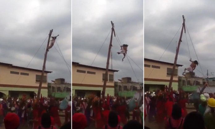 VIDEO: Drama As Actor Playing The Role Of Jesus Fell Ten Meters From His Lofty Perch On The Cross Straight To The Ground