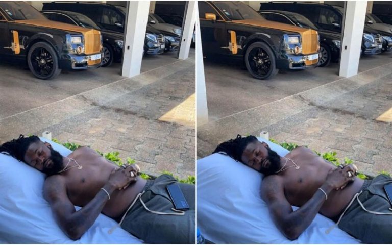 Netizens React To A Viral Photo Of Emmanuel Adebayor Having A Nap In Front Of His Luxury Cars