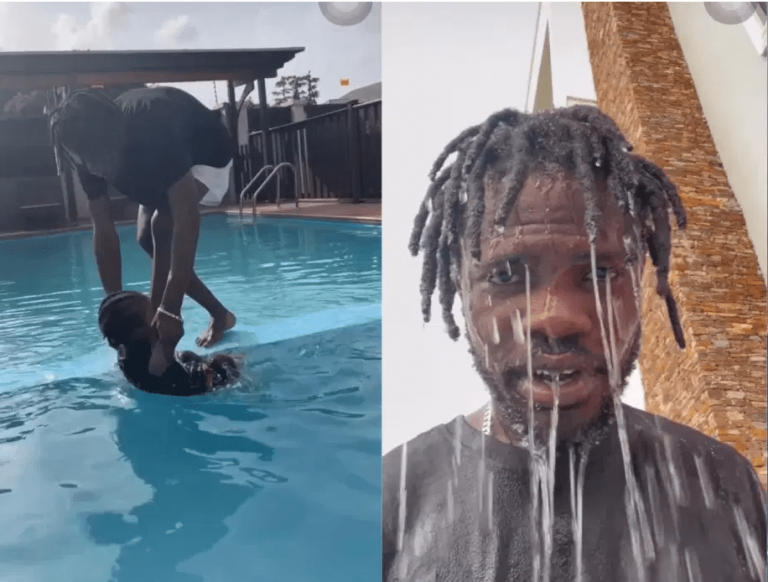 Fameye Captured Giving His Son Some Swimming Lessons (Video)