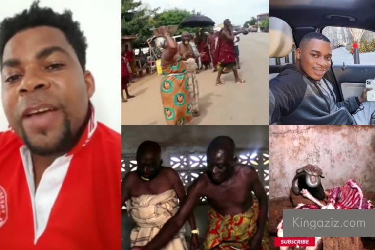 VIDEO: Angry Bechem Traditional Council Pours Libation And Kills Goat As They Rain Heavy Curses On Twene Jonas And Oheneba David For Insulting Them And Otumfuo