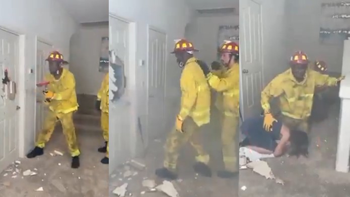 VIDEO: Dramatic Moment Firefighter Rescues Man And Woman From A Burning Hotel Room Only To See That It Was His Wife