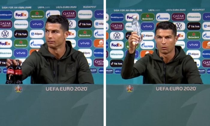 Euro 2020: Coca-Cola Loses $4 billion As Cristiano Ronaldo Removes Soft Drink Bottles & Endorses Water