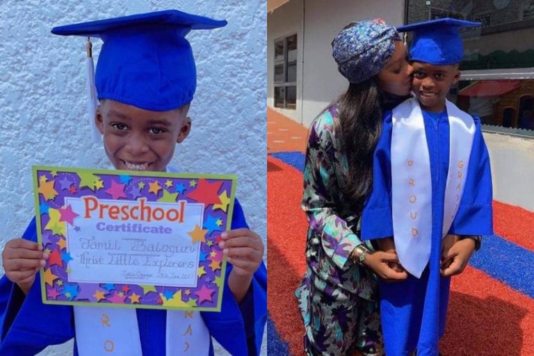 Tiwa Savage’s Son Jamil Gives Heart-melting Speech As He Graduates From Pre-school