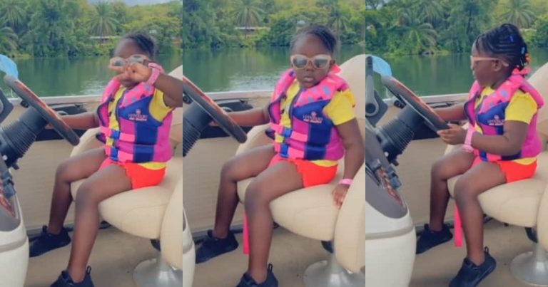 Netizens Hail Stonebwoy’s Daughter Jidula As She Rides Boat On Water In New Video