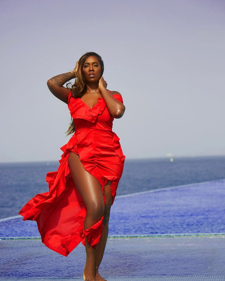 Singer Tiwa Savage Causes A Stir On The Internet With Her Jaw-Dropping Photos In A Waterfall