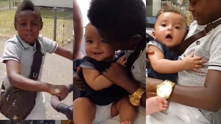 “Baby Carrying Baby” – Reactions As Dabo Flaunts Half-Caste Baby To Mark Father’s Day (Video)