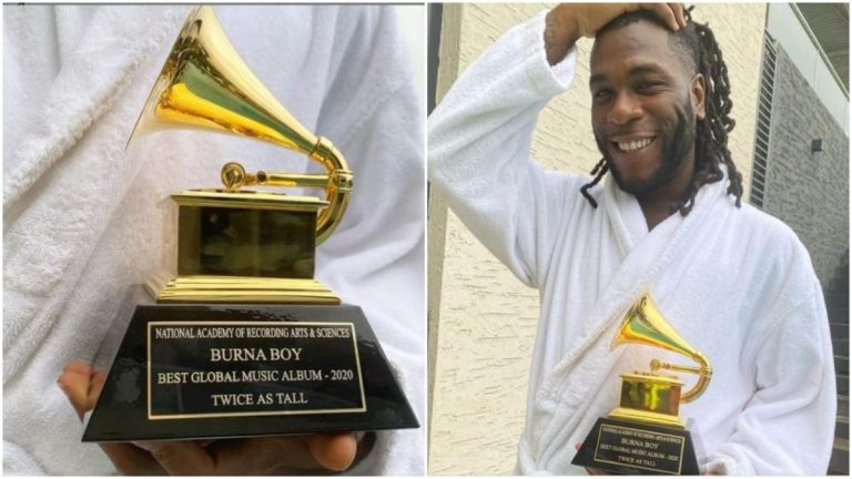 Burna Boy Receives His Grammy Award Plaque (Photos+Video)