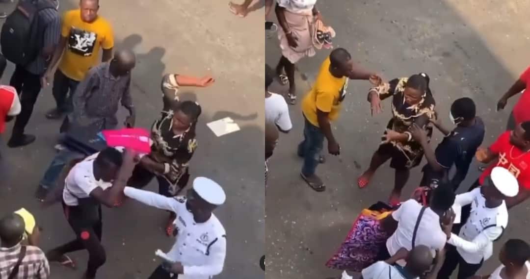 pickpocket receives slaps from woman