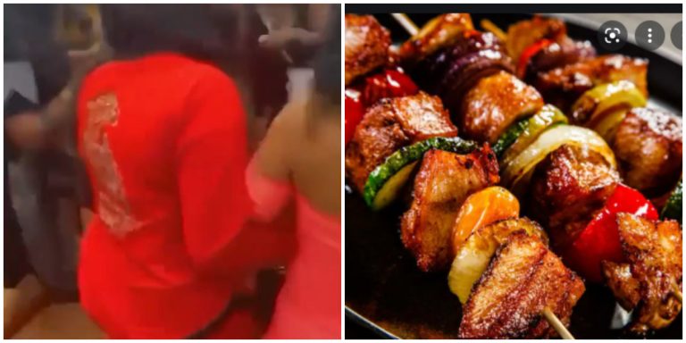 Moment Slay Queen Was Caught With Stolen Kebab (Suya) At Funeral (Video)
