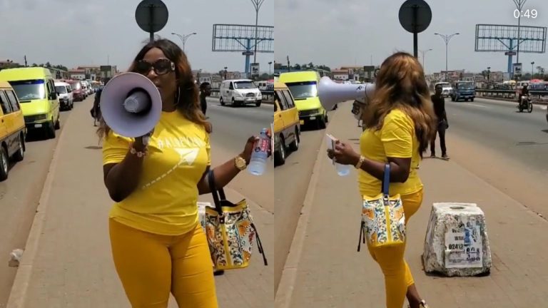 Gloria Sarfo Spotted In Town Hustling While Holding A Megaphone (Video)