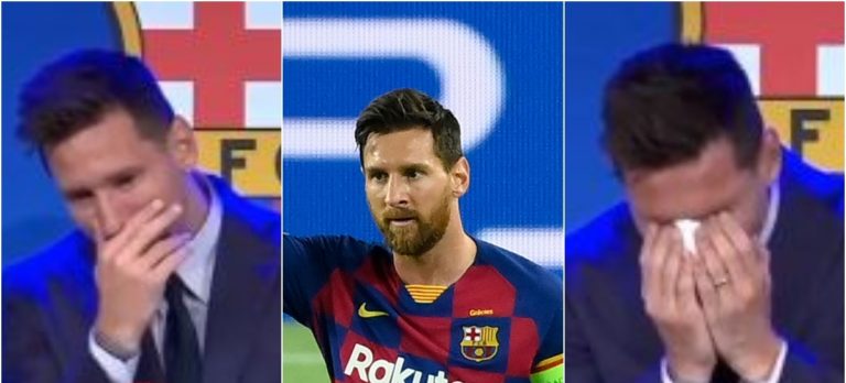 VIDEO: Lionel Messi Receives Standing Ovation As He Breaks Down In Tears During Barcelona’s Farewell Press Conference