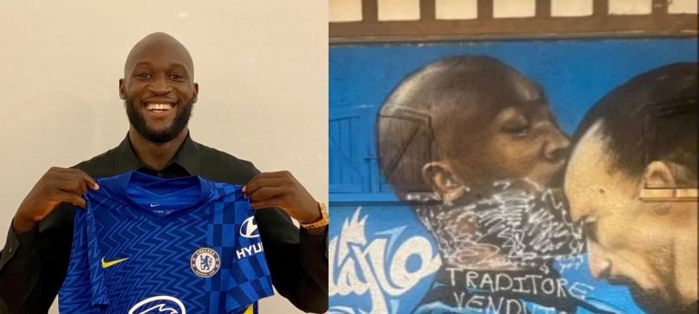 Angry Inter Milan Fans Destroy Another Romelu Lukaku Painting, Call Him A ”Sell Out” After He Joined Chelsea