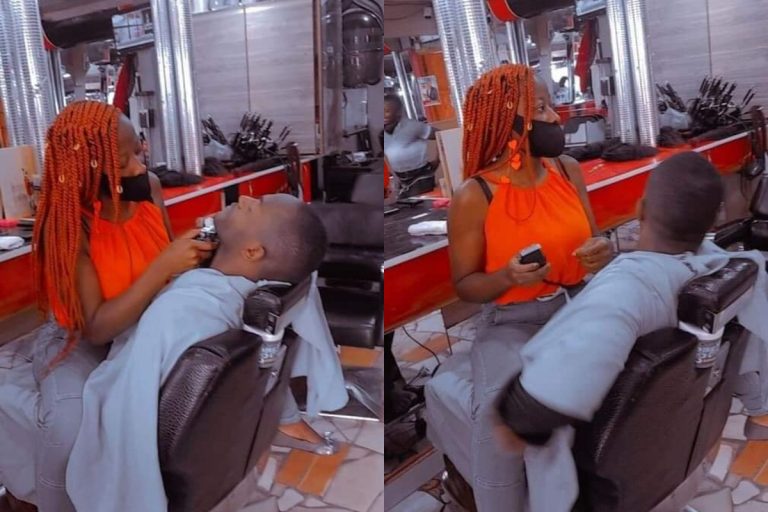 Reactions As Photos From Barbering Shop Where Ladies Sit On The Laps Of Male Customers To Serves Them Hit Online