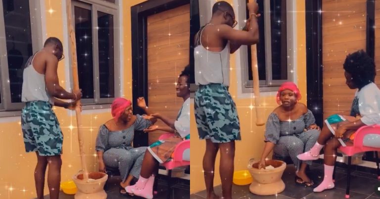 Okyeame Kwame Storms Delay’s House to Pound Her Fufu, See His Wife’s Reaction (Video)
