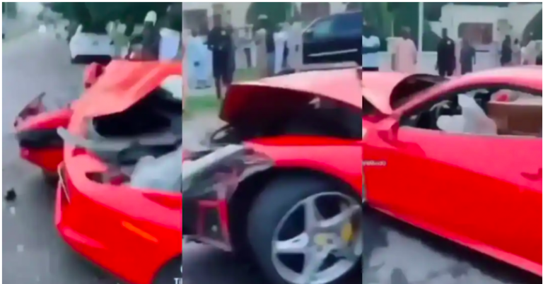 VIDEO: Ghanaian Man In Tears As He Crashes Ferrari Car He Rented To Impress His Friends