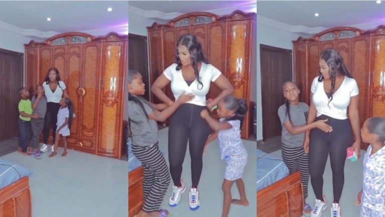 Mercy Johnson Shocked As Her Kids Proudly And Boldly Advertise Her Products (Video)