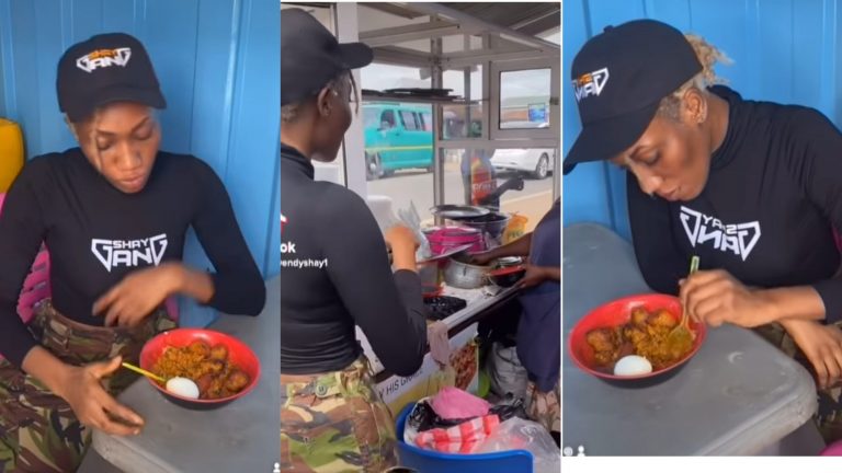 Wendy Shay “Broke” As She Is Seen Eating Gari And Beans ‘Gob3’ At A Joint (Video)