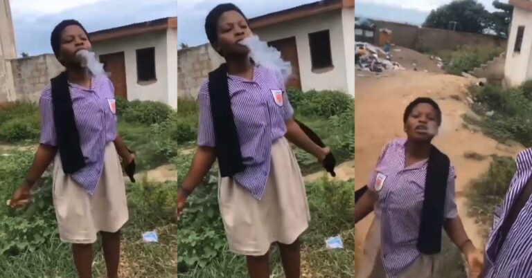 Free SHS Female Student Seen Smoking ‘Ntampi’ On Campus (Video)