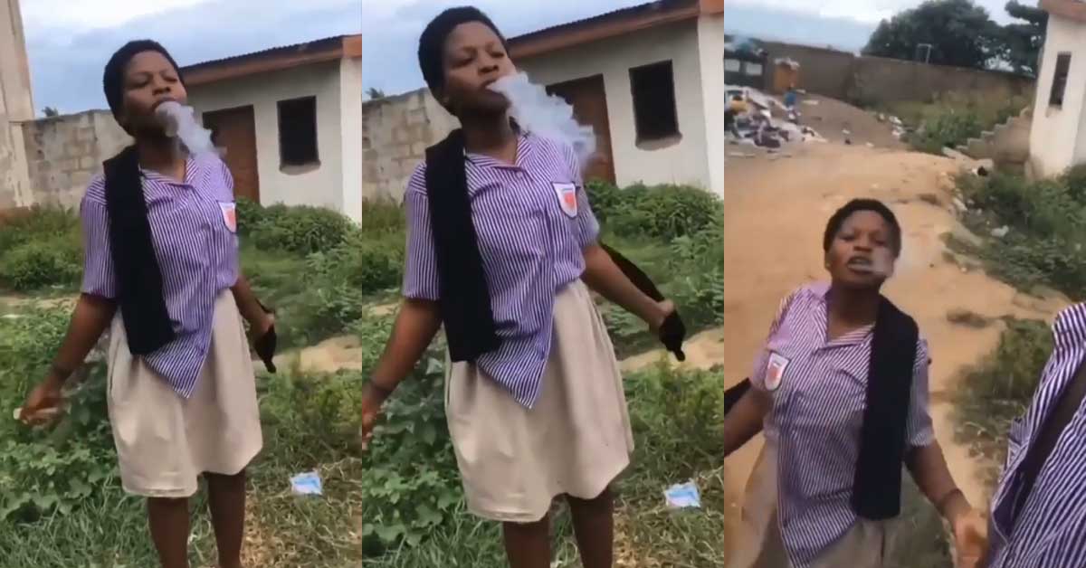 Free SHS Female Student Seen Smoking ‘Ntampi’ On Campus