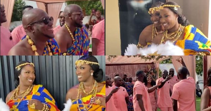 Grand Kente Wedding – Beautiful Ghanaian Twins Tie The Knot At The Same Time (Videos)