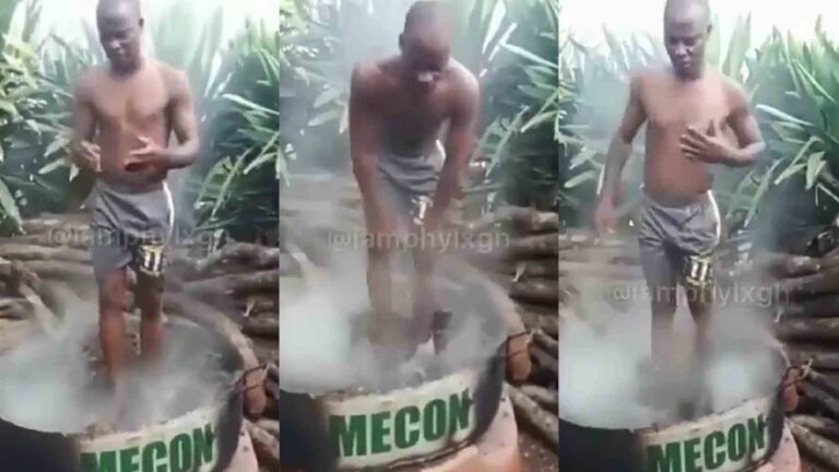 Man From Volta Region Proves His Supernational Powers By Boiling Himself In Water Placed On Giant Fire