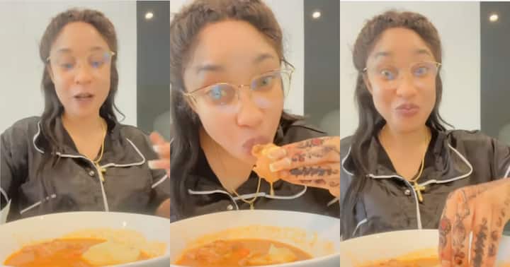 Video Of Tonto Dikeh Eating Fufu Like A Real Ghanaian Draws Laughter
