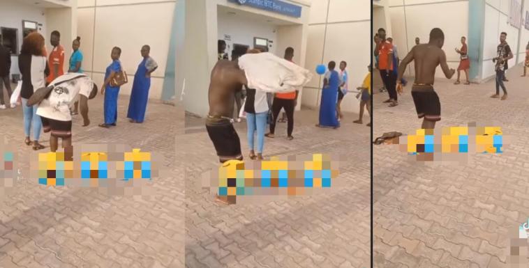 Popular Yahoo Boy Goes Mad, Takes Off Clothes & Shouts While In Bank Queue To Cash Out