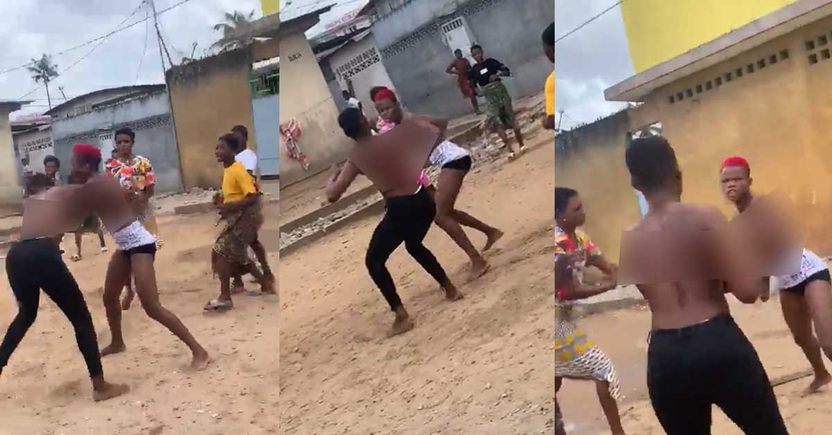 Young Ladies Take Off Their Tops To Fight Dirty On The Street Over A Guy They’re Both Dating