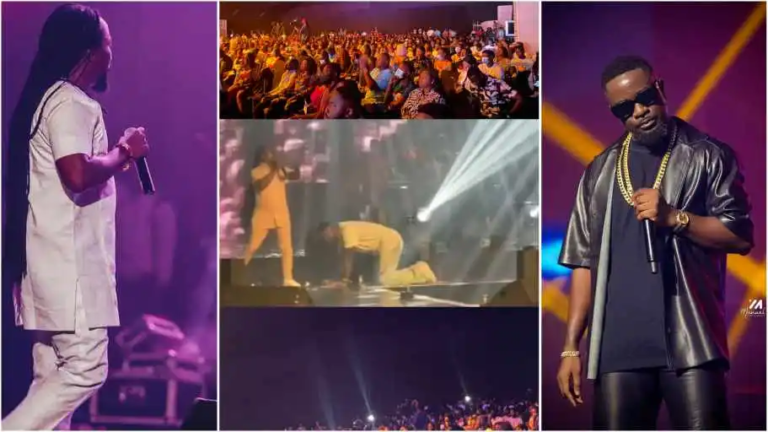 Epic Moment Sarkodie Kneels Before Obrafour At Rapperholic Concert (Video)