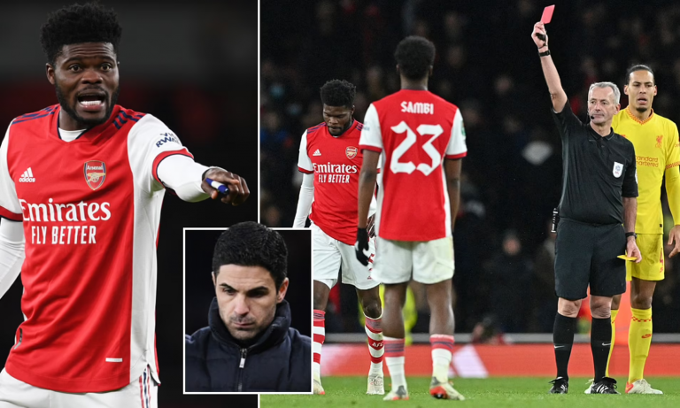 Arsenal Manager Mikel Arteta Reacts To Thomas Partey’s Red Card In Caraboa Cup Defeat
