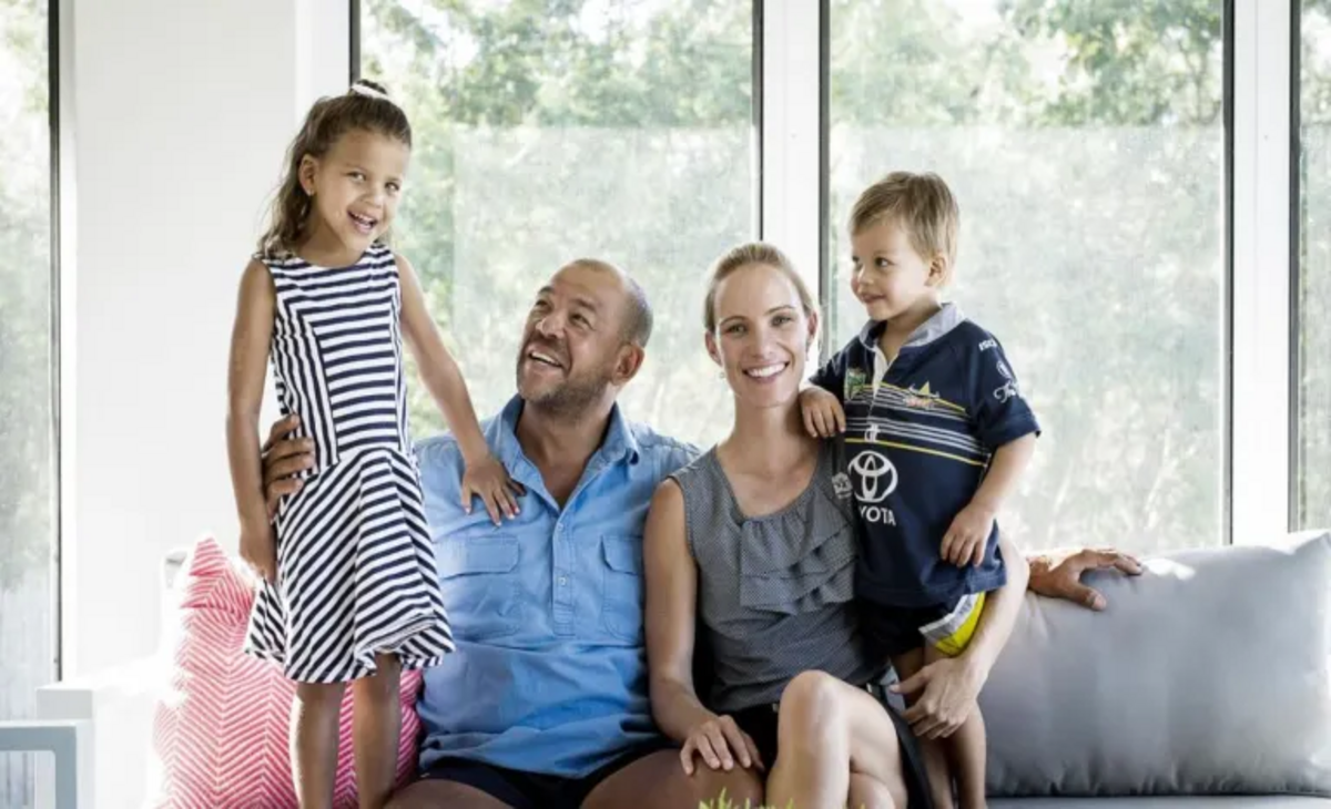 Andrew Symonds with wife and two children