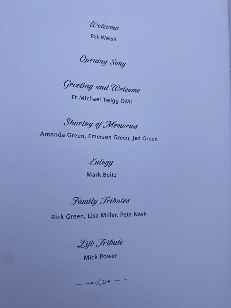 Order of service at Green funeral